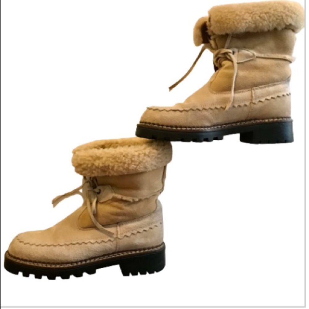 Vintage Shearling Blondo Leather Waterproof Lug Sole Lace Up Suede Boots…